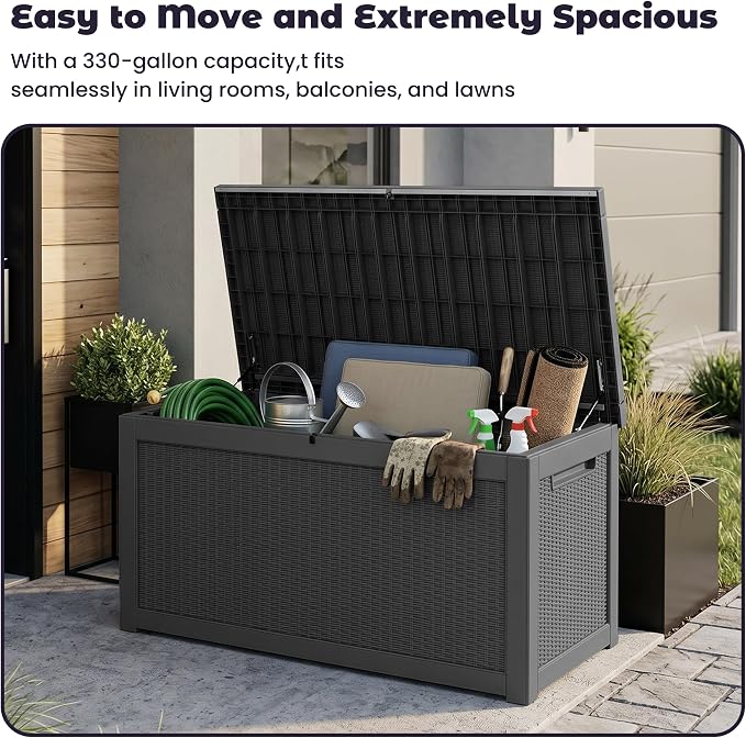 PatioZen Outdoor Storage Box Waterproof Extra Large 330 Gal Lockable, Hydraulic - Image 3