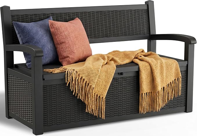 Storage Bench Outdoor Deck Box, 100 Gallon Waterproof & UV Resistant Lockable by ATMELT