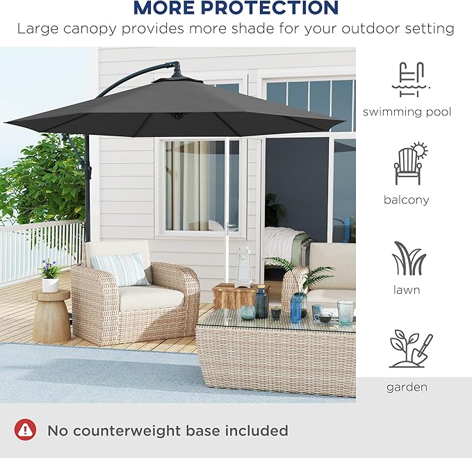 Outsunny 10' Cantilever Hanging Tilt Offset Patio Umbrella | UV & Water - Image 6
