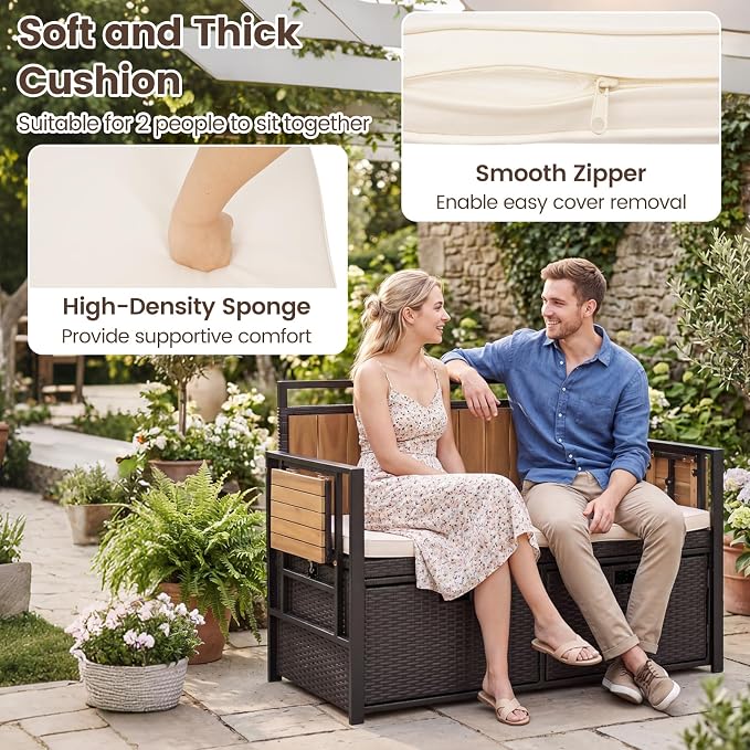 Outdoor Storage Bench, Outside Cushioned Loveseat Seating - Image 5