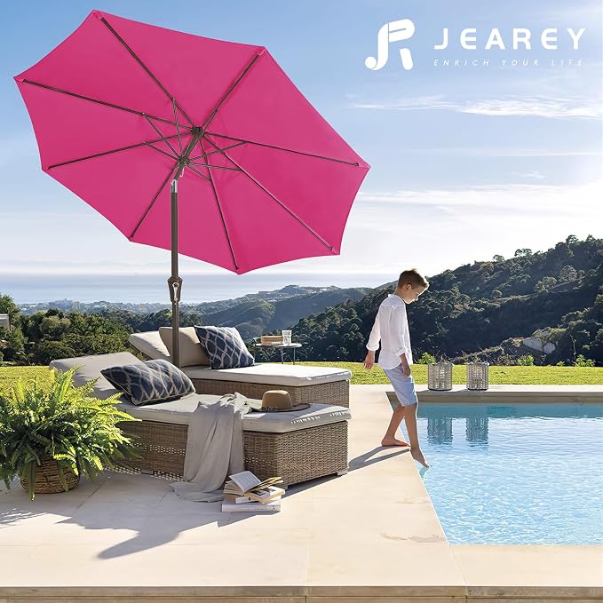 JEAREY 9FT Outdoor Patio Umbrella, Market Umbrella, Rose Pink | Outdoor Table - Image 6