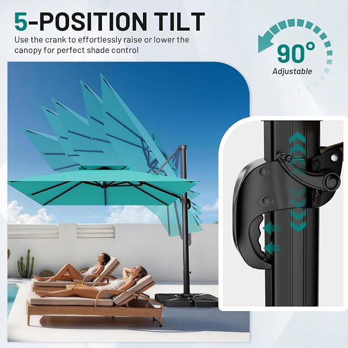 12×12 FT Double-Top Cantilever Patio Umbrella, Turquoise | Square Offset - Image 2
