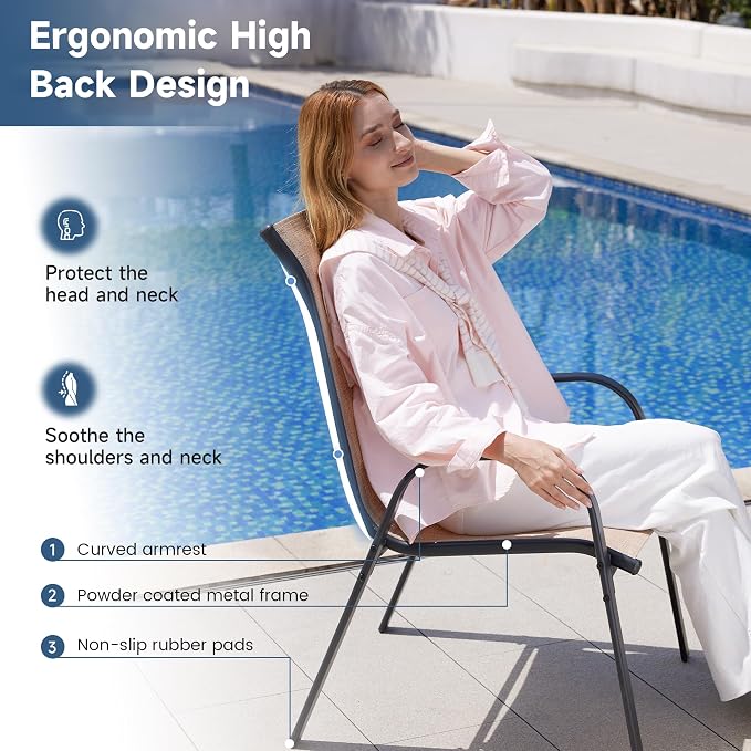 Amopatio Patio Chairs Set of 4, Outdoor Stackable Dining Chairs - Image 4