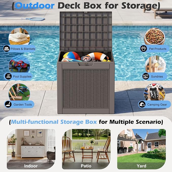 Outdoor Storage Box, 30 Gallon Resin Deck Boxes Outdoor Waterproof - Image 3