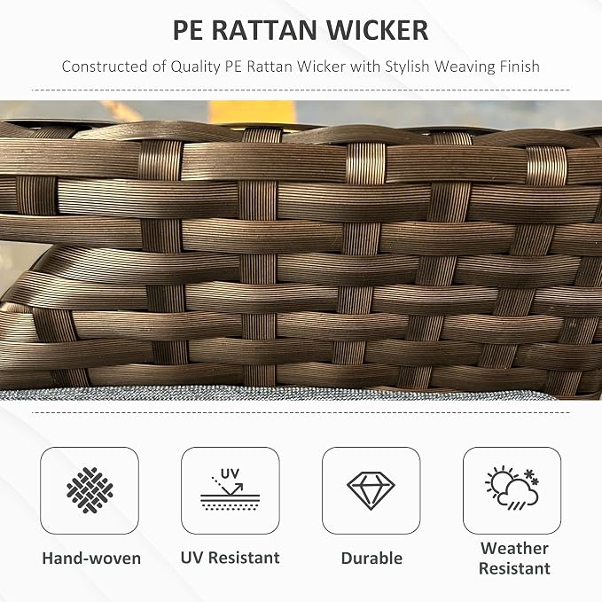 Outsunny 29 Gallon Patio Wicker Storage Bench Outdoor PE Rattan Dark Blue | - Image 4