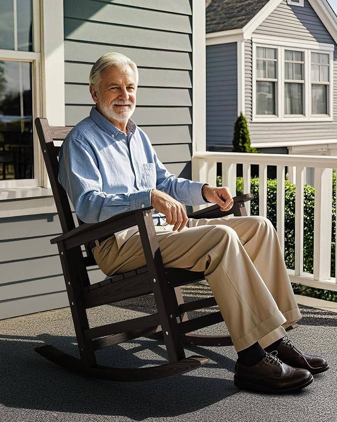 SERWALL Outdoor Rocking Chair Set of 4, HDPE Rocker - Image 8