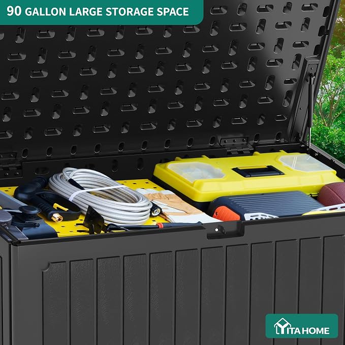YITAHOME 90 Gallon Large Deck Box | Double-Wall Resin Outdoor Storage Boxes - Image 3