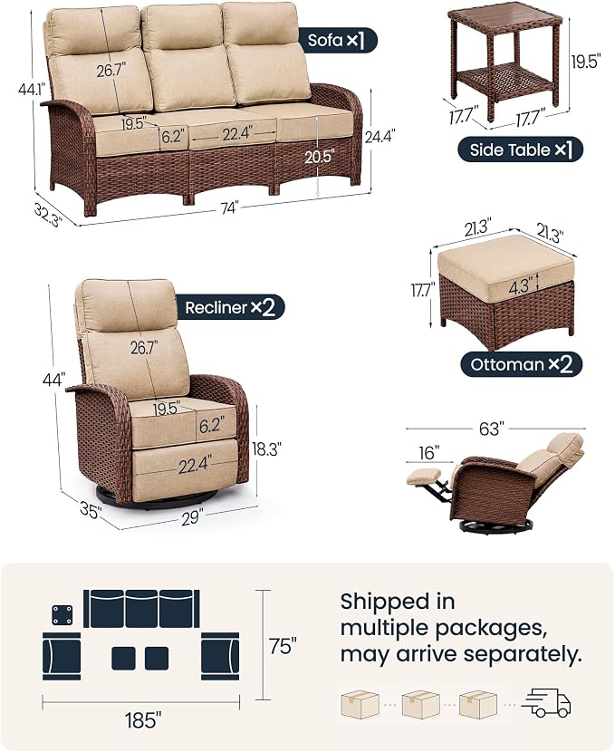 Resort-Grade Recliners Patio Furniture, 6.2" Ultra Thick Cushions | Heavy Duty - Image 2