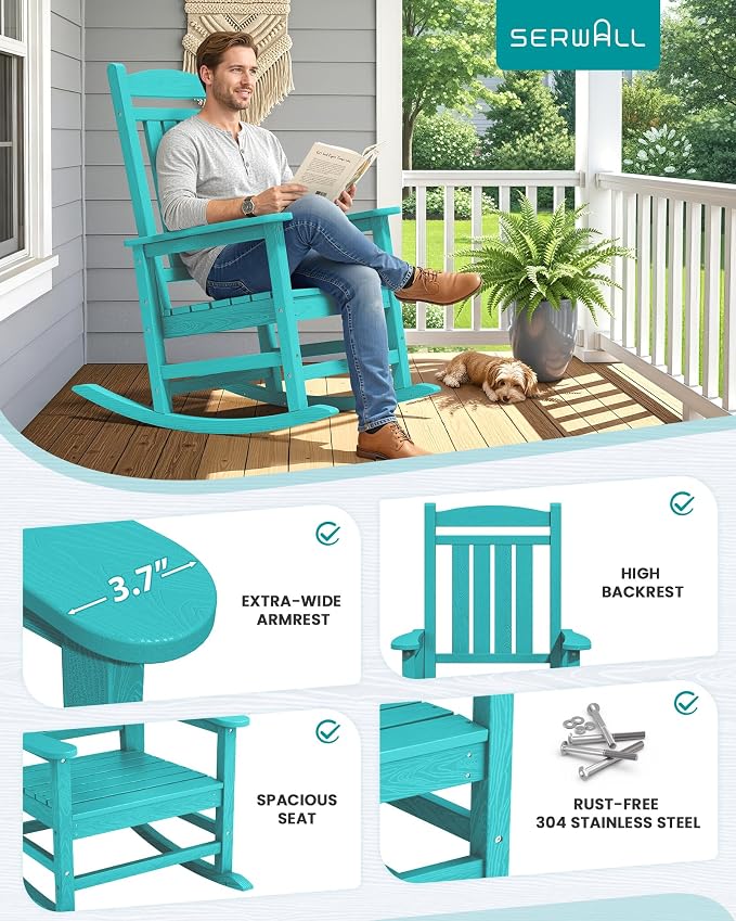 SERWALL Rocking Chair Outdoor, Oversized HDPE Patio Rocking Chairs, Aruba | - Image 7