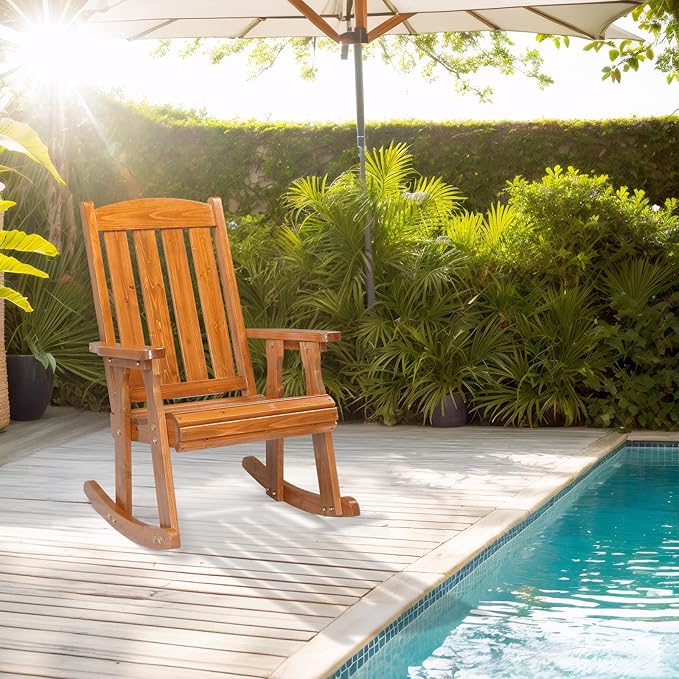 VINGLI Outdoor Rocking Chair Set of 2, Heavy Duty 600 LBS Wooden Rocking Chair - Image 2