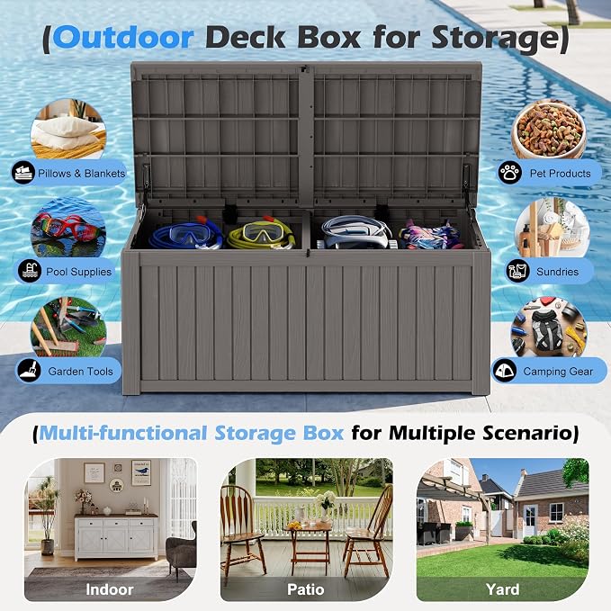 Outdoor Storage Box, 200 Gallon Resin Deck Boxes Outdoor Waterproof - Image 4