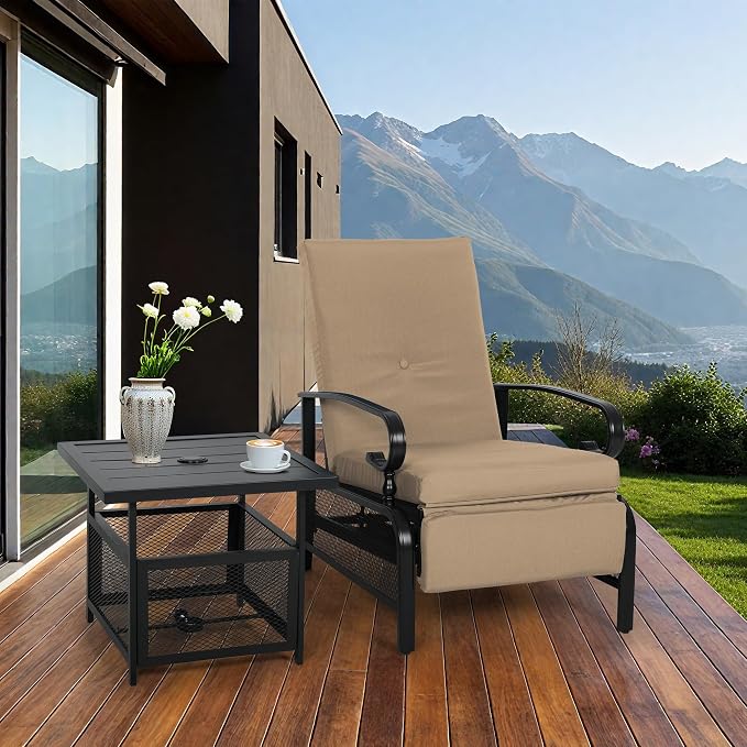 Incbruce 2 Pieces Outdoor Lounge Recliner Set, Adjustable Metal Recliner Sofa - Image 8