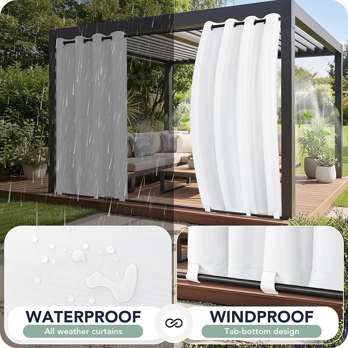 Outdoor Curtains for Patio Waterproof 6 Panels, Porch Sun Shade | Weatherproof - Image 2