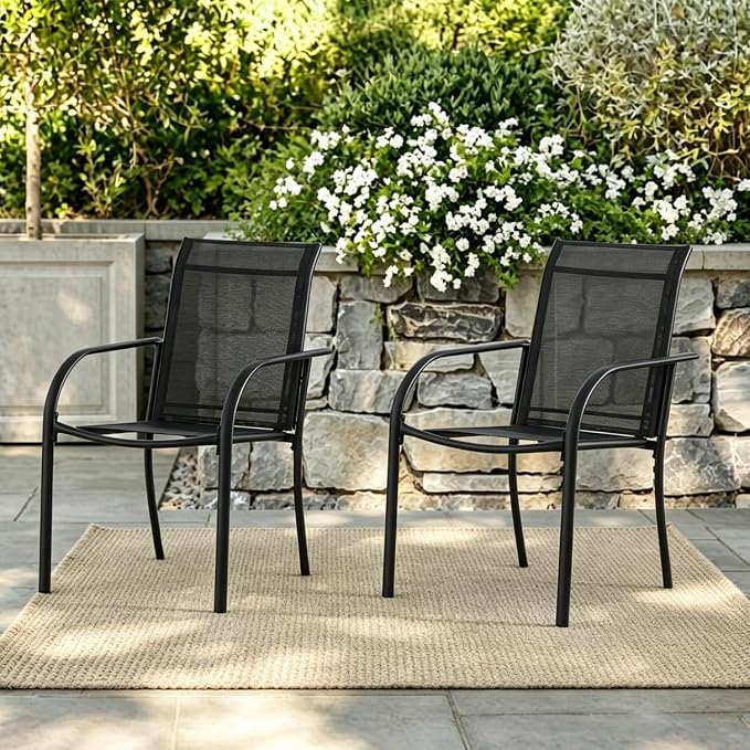 Stackable Patio Chairs Set of 2, Outdoor Dining Chairs by Puntogen