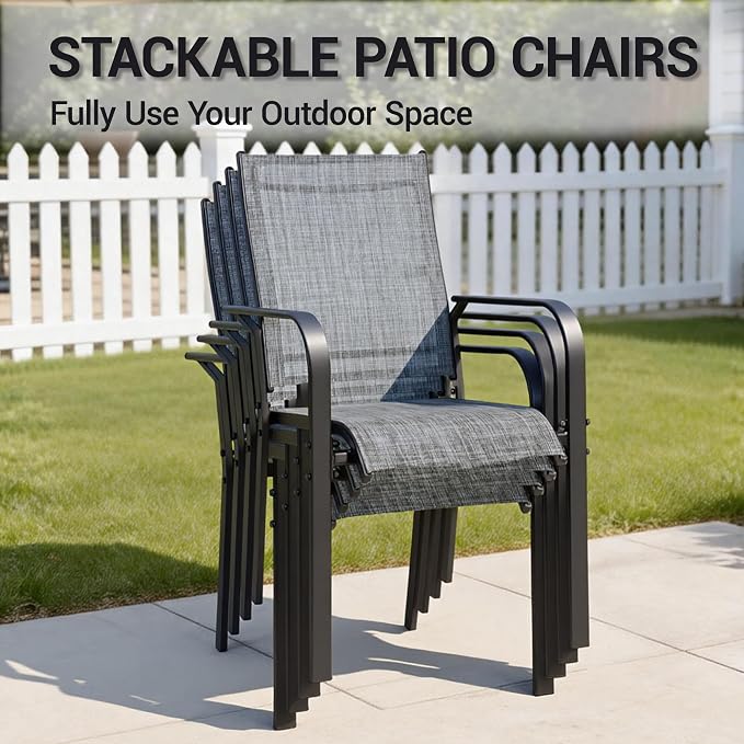 Patio Chairs Set of 8, Stackable Outdoor Dining Chairs, All Weather Breathable - Image 4
