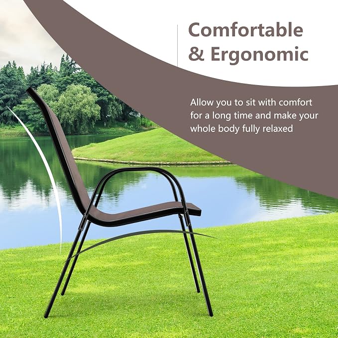 Giantex Patio Chairs Set of 4, Stackable Outdoor Dining Chairs - Image 6