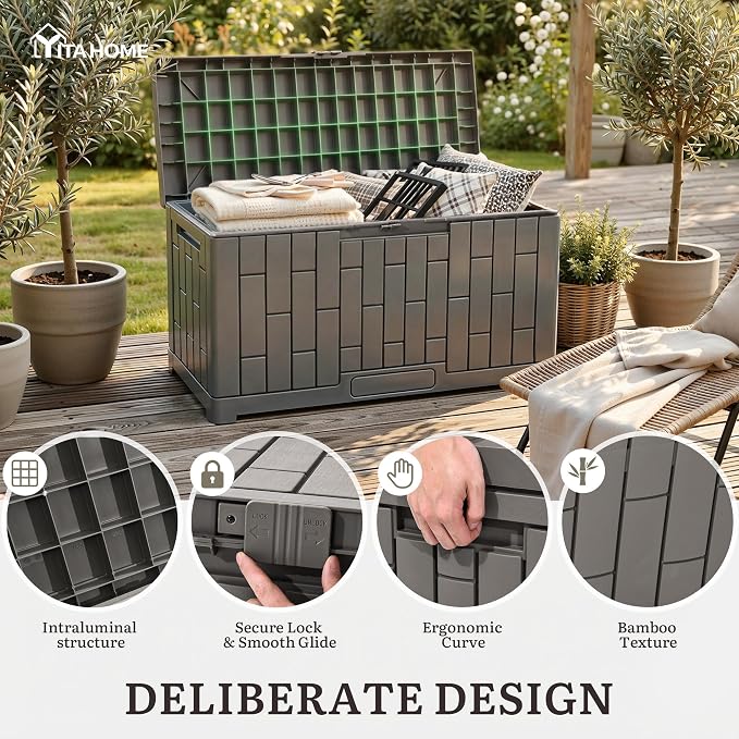 YITAHOME 60 Gallon Outdoor Storage Box w/Slide-Locking Lid | Large Water - Image 3