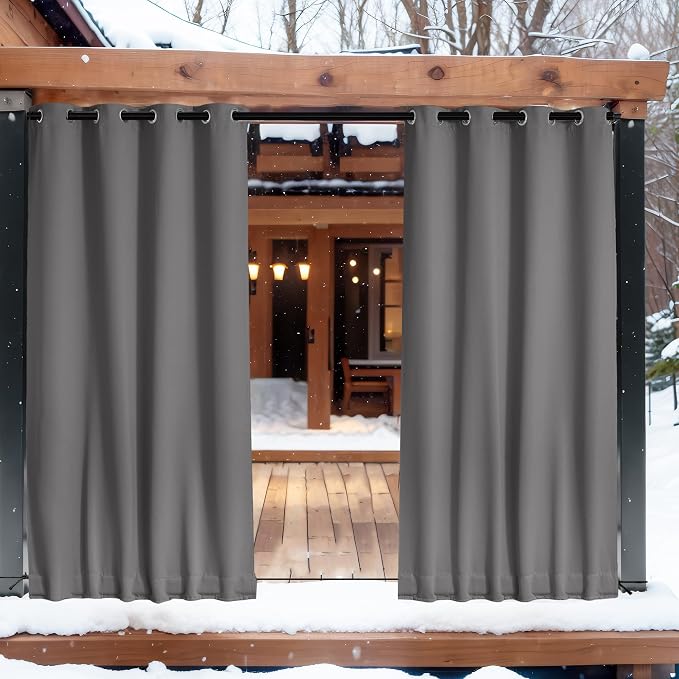 NICETOWN 2 Panels Outdoor Curtains Waterproof Fixed Bottom W52xL95 Grey | - Image 9