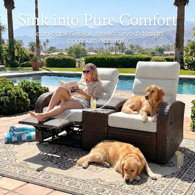 Oversized 3 Pieces Wicker Outdoor Recliner Loveseat - Image 5