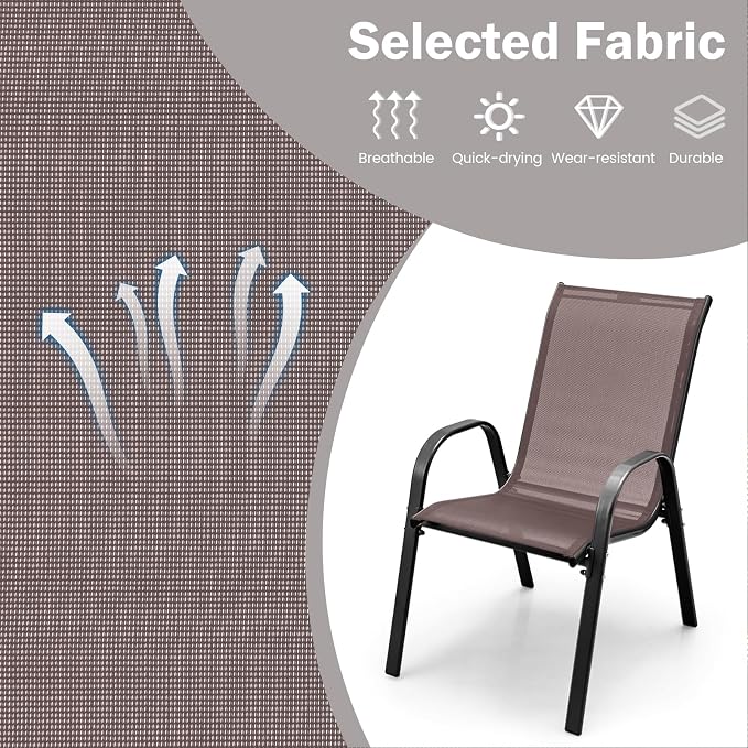 COSTWAY Patio Stackable Dining Chairs Set of 4 - Image 4
