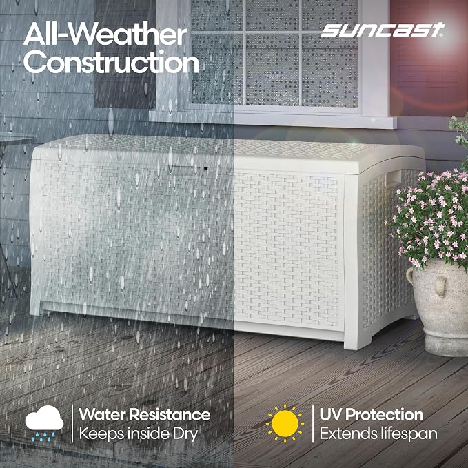 Suncast 99 Gallon Wicker Horizontal Outdoor Deck Box - Image 7