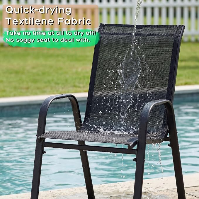 Outdoor Patio Chairs Set of 6 Stackable Dining Chairs All-Weather Textilene - Image 4