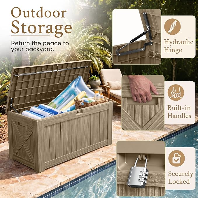 Devoko 120 Gallon Deck Box Resin Outdoor Storage Box Waterproof | Large Outdoor - Image 2