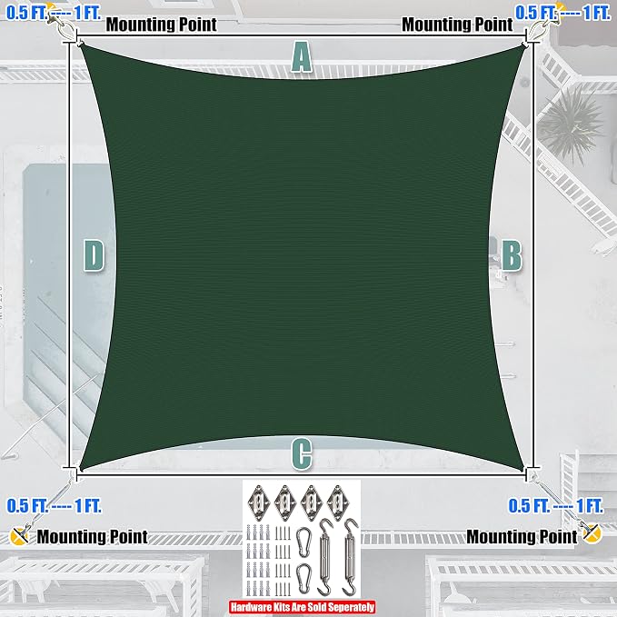 Amgo Custom Size 10' x 12' Green Rectangle Square Sun Shade Sail UPF50+ - Image 7
