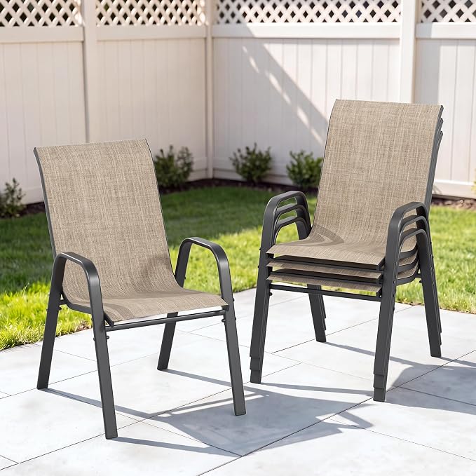 Outdoor Patio Chairs Set of 4 Stackable Dining Chairs All-Weather Textilene by CHINNLUU