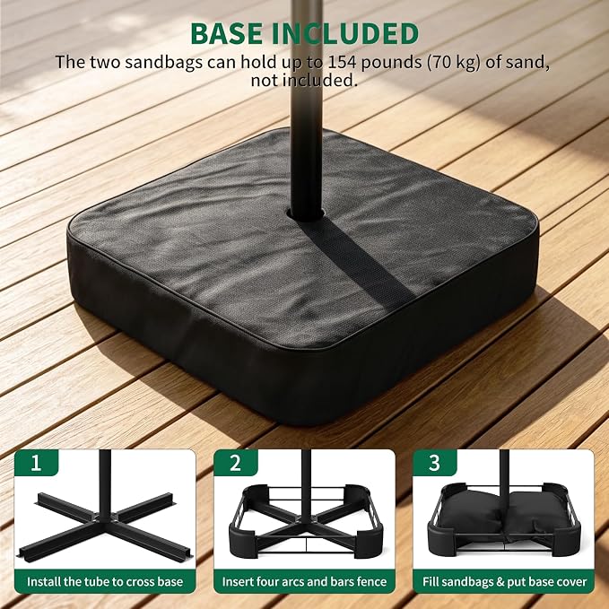 10FT Patio Umbrella with Base, Outdoor Umbrella Pool Umbrella Cantilever - Image 5
