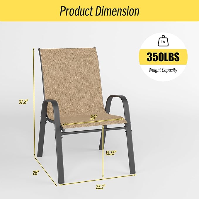 Patio Chairs Set of 8, Stackable Outdoor Dining Chairs Set - Image 3