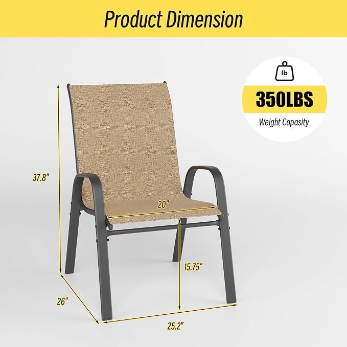 Patio Chairs Set of 6, Stackable Outdoor Dining Chairs Set - Image 3