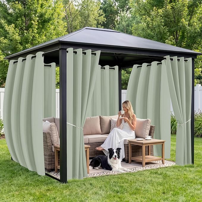 Outdoor Curtains for Patio Waterproof 6 Panels, Porch Sun Shade | Weatherproof - Image 4