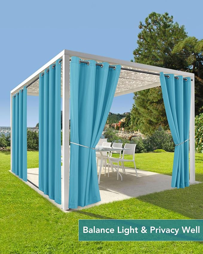 Windproof Outdoor Curtains for Patio Waterproof 4 Pcs 54x95 In Teal | Grommet - Image 5