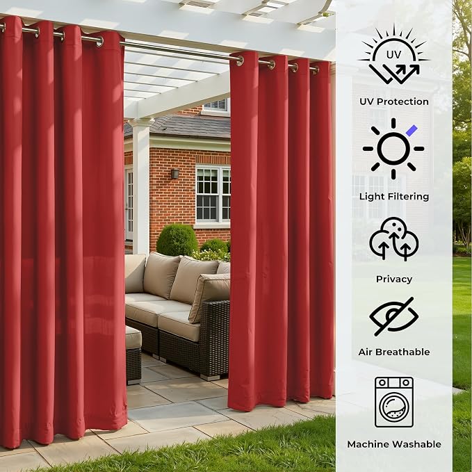 Set of 4 Outdoor Curtains for Patio Waterproof, Breathable Grommet Panels for - Image 4