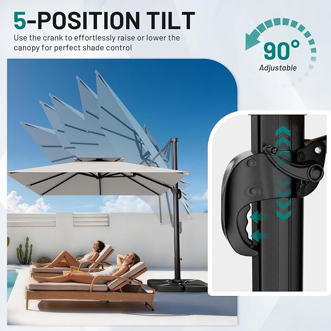 12×12 FT Double-Top Cantilever Patio Umbrella, Light Gray | Square Offset - Image 2