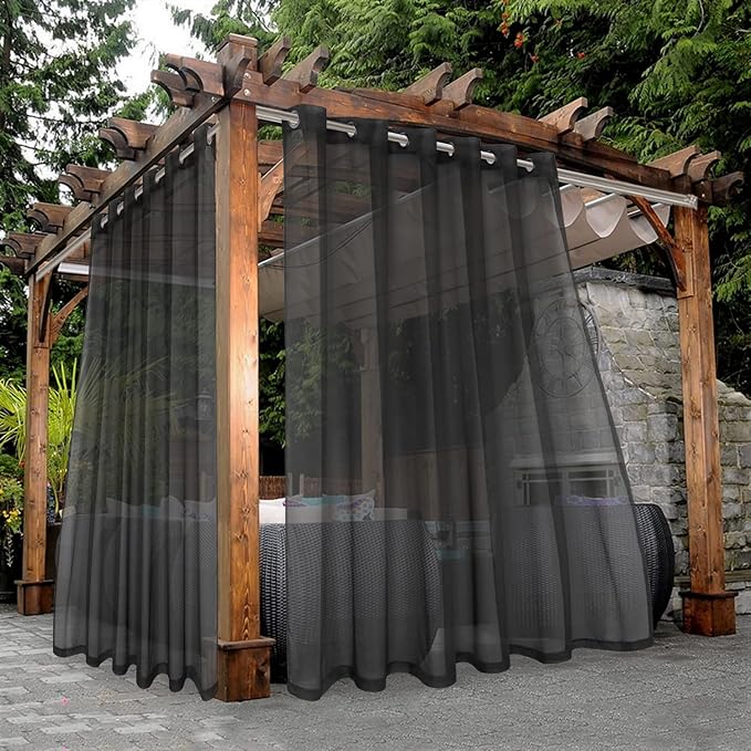BONZER Outdoor Sheer Curtains for Patio Waterproof 2 Panels | Wide Grommet by Bonzer