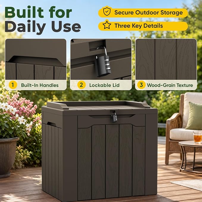 Flamaker Deck Box 31 Gallon Waterproof Resin Small Storage Box - Image 7