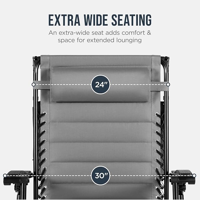 Best Choice Products Oversized Padded Zero Gravity Chair w/Canopy Headrest Cup - Image 5