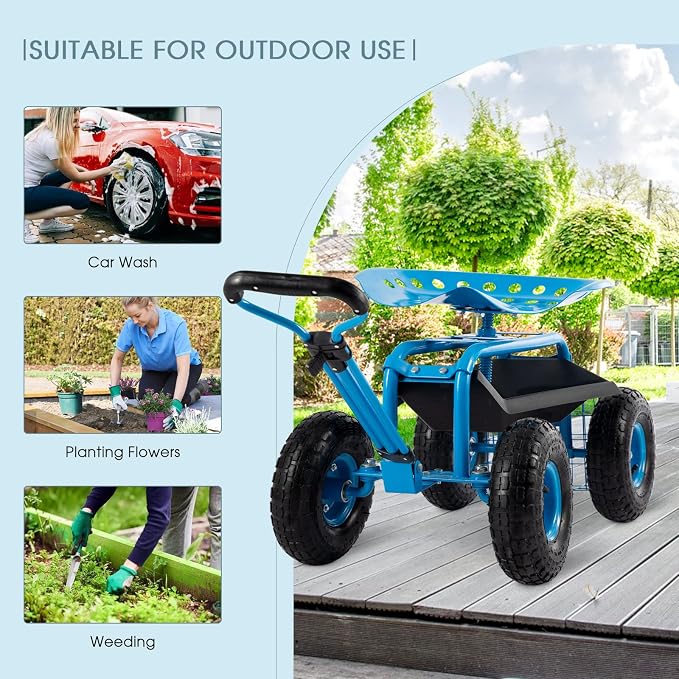 Rolling Garden Cart with Workseat - Image 8