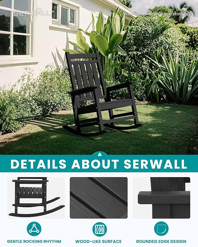 SERWALL Outdoor Rocking Chair Set of 6, Patio Rocking Chairs - Image 4