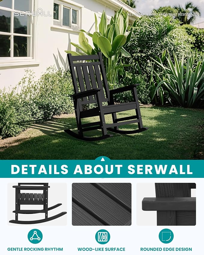 SERWALL Outdoor Rocking Chair Set of 4, HDPE Rocker - Image 4