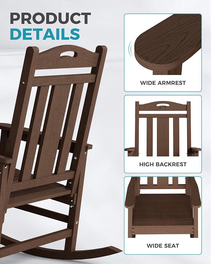 Oversized Outdoor Rocking Chairs Set of 8, 380lbs Heavy-Duty Large Patio Rocker - Image 6