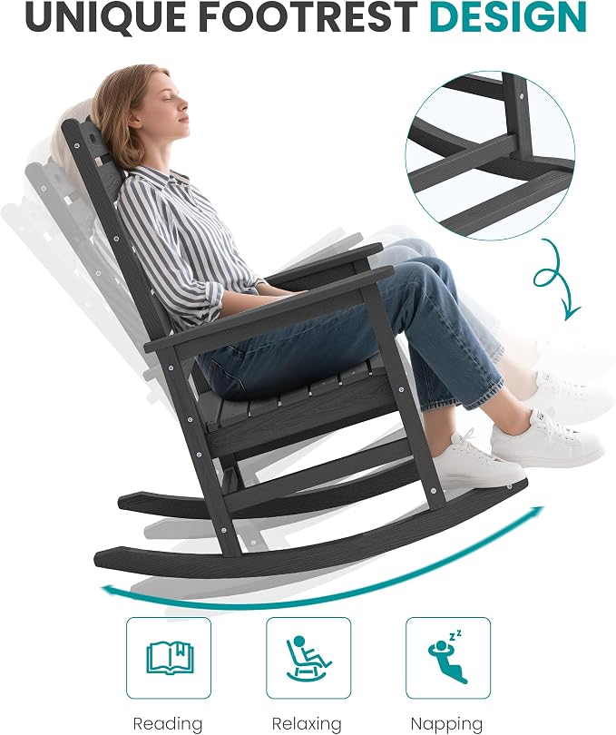 SERWALL Outdoor Rocking Chair Set of 6, Oversized HDPE Rocker, All Weather - Image 8