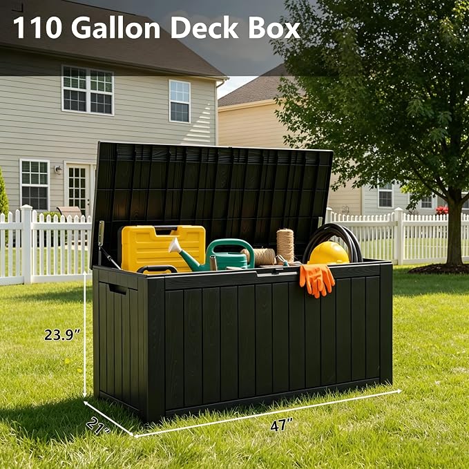110 Gallon Waterproof Large Resin Deck Box, Lockable Large Outdoor Storage Box - Image 2
