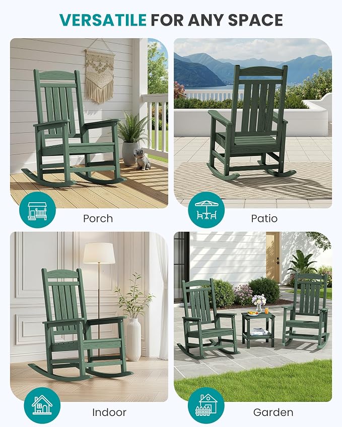 SERWALL Outdoor Rocking Chair Set of 2, Patio Rocking Chair, Porch Rocker - Image 8