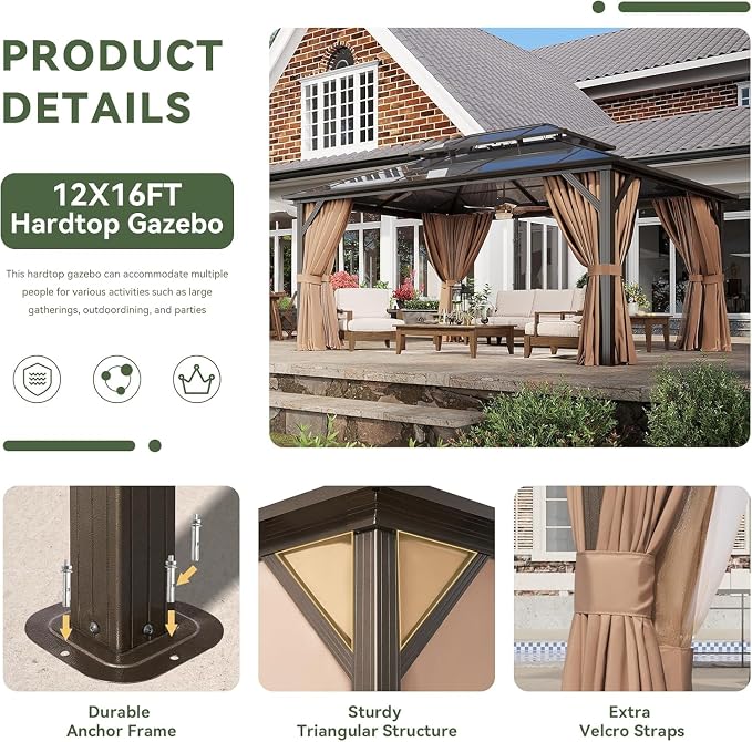 Aoxun 12'x16' Hardtop Gazebo - Image 7