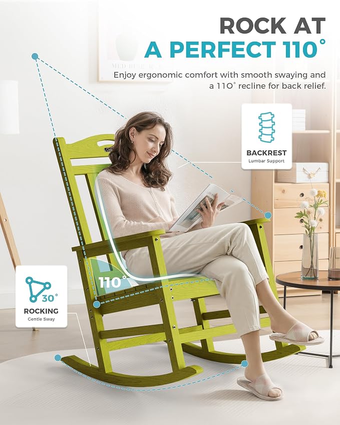Oversized Outdoor Rocking Chairs Set of 2, 380lbs Heavy-Duty Large Patio Rocker - Image 5
