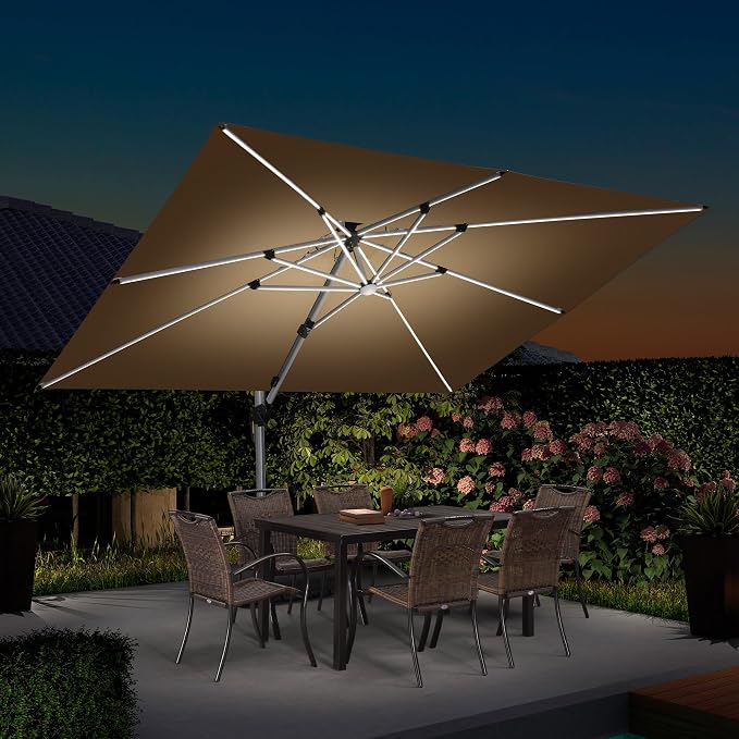 PURPLE LEAF Cantilever Umbrella 9' X 12' Double Top Solar LED Light, Support to by PURPLELEAF