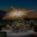 PURPLE LEAF Cantilever Umbrella 9' X 12' Double Top Solar LED Light, Support to by PURPLELEAF